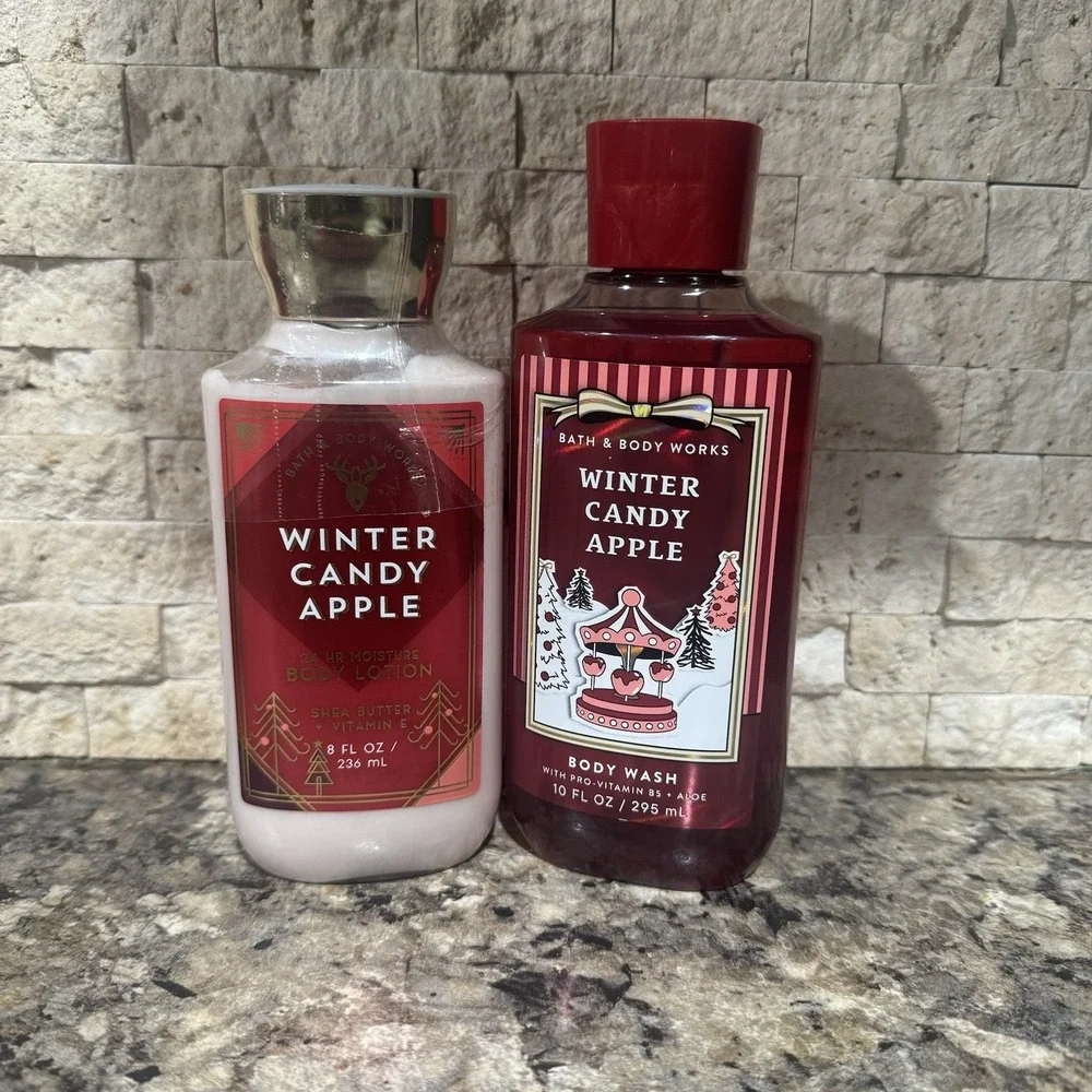 Bath &‎ Body Works Winter Candy Apple Shower Gel 10 oz & Body Lotion 8 oz